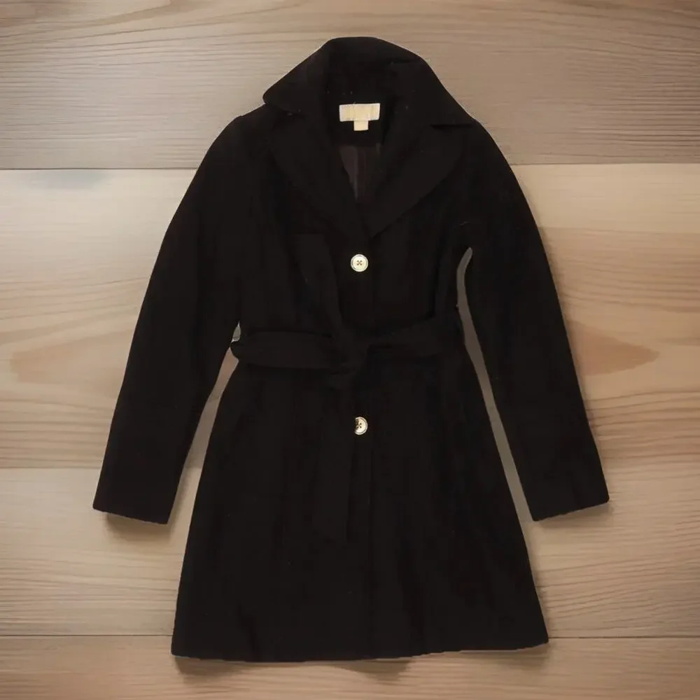 MICHAEL KORS Womens Overcoat US XS Black Wool DK50